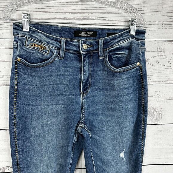 Judy Blue Jeans Womens 28 Blue Boyfriend Midrise Distressed Stretch - Picture 2 of 16